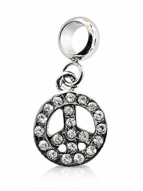 Silver Peace Sign Rhinestone Dangle Charm – Pandora Compatible